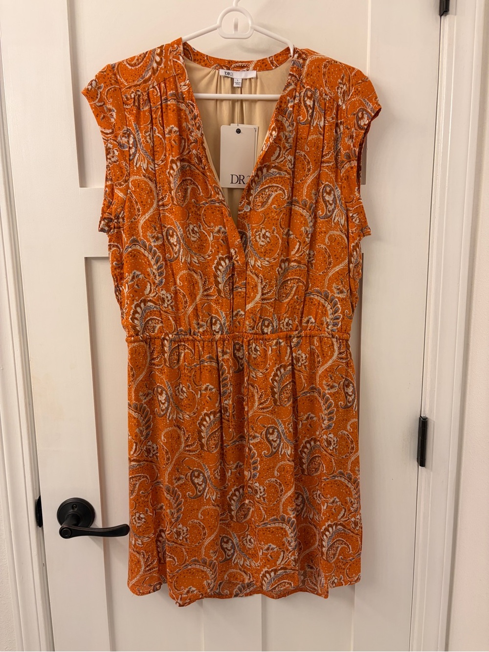 DR2 by Daniel Rainn Cap Sleeve Split Neck Dress - orange paisley